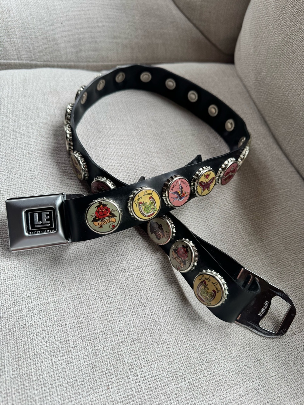 Little Earth Black Embellished Bottlecap Stud Belt
